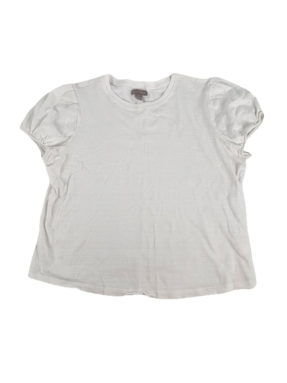 Falls Creek Ribbed Puffed Short Sleeve Blouse Size Large Womens Solid White L